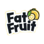 Bold black FatFruit Casino logo with playful lemon icon and white outline against golden yellow background, modern gambling platform branding featuring stylized typography and citrus fruit design element