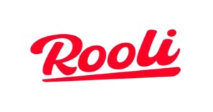 Rooli Casino logo in bold red cursive typography with an underline accent, set against a sleek black background, representing a modern and vibrant online gambling brand identity