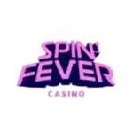 SpinFever Casino logo with bold pink gradient text and a stylized dot over the 'I,' featured on OneSlotsCasino, set against a dark navy background.