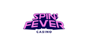 SpinFever Casino logo with bold pink gradient text and a stylized dot over the 'I,' featured on OneSlotsCasino, set against a dark navy background, representing a dynamic online casino brand.